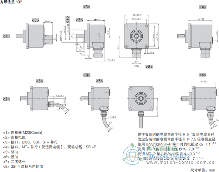 AC58-Interbus光電絕對(duì)值通用編碼器外形及安裝尺寸(方形法蘭Q) - 西安德伍拓自動(dòng)化傳動(dòng)系統(tǒng)有限公司