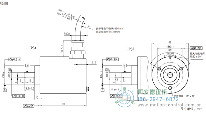 RX70/RX71增量防爆編碼器外形及安裝尺寸|連接：徑向 - 西安德伍拓自動化傳動系統有限公司